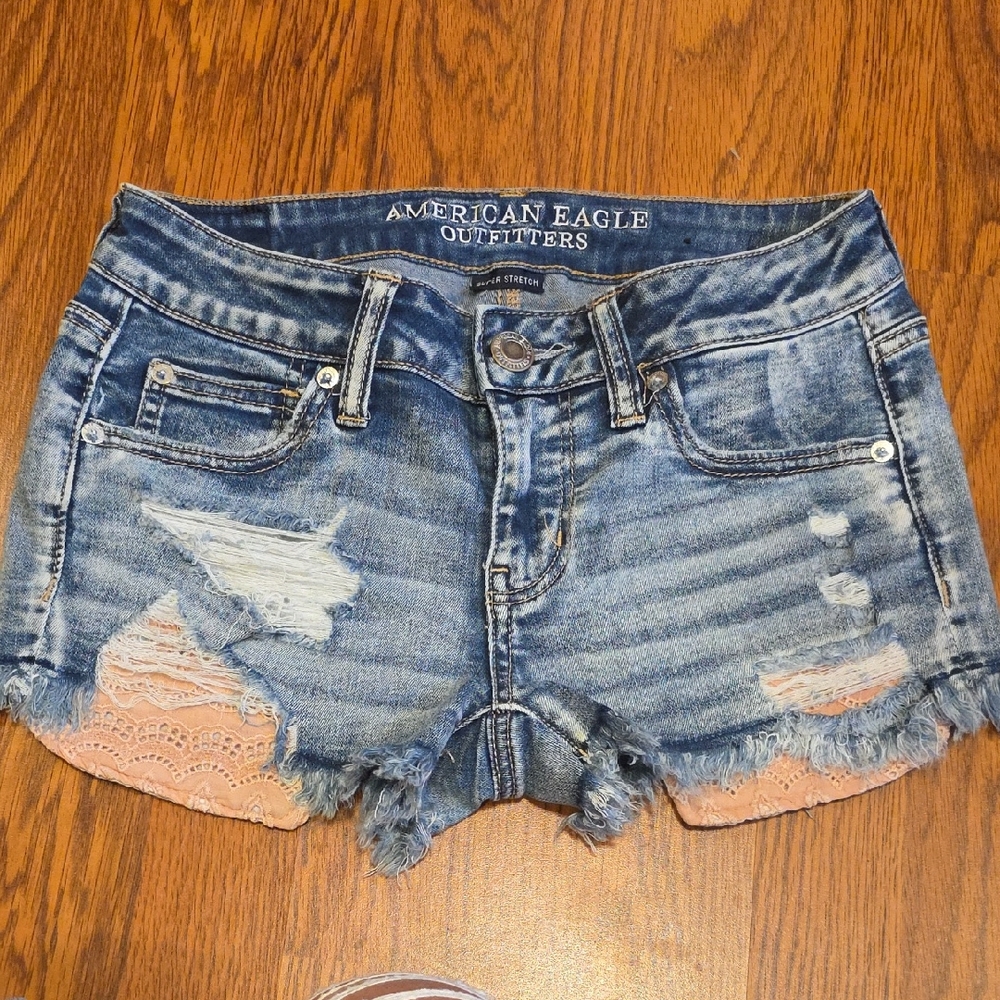 American Eagle Outfitters Blue Distressed Jean Shorts